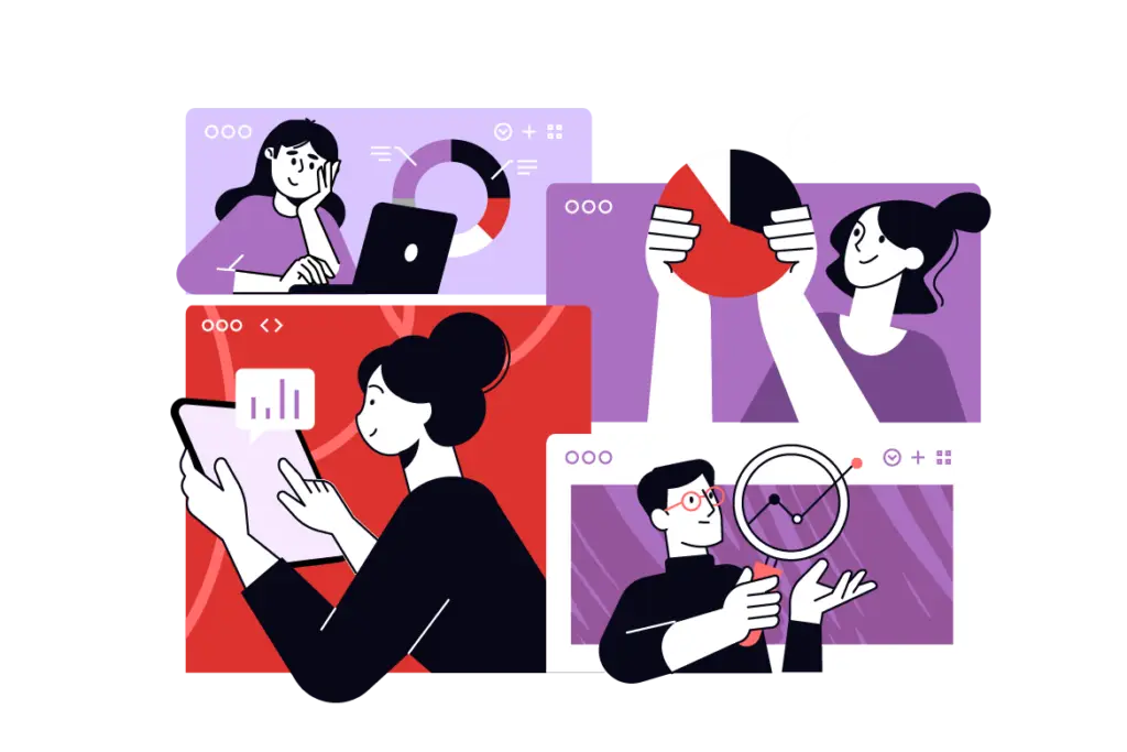 a collage of people using a tablet