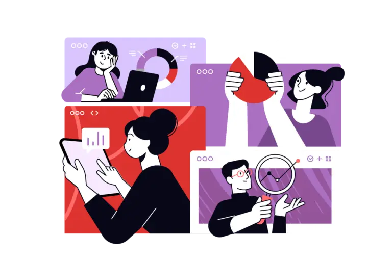 a collage of people using a tablet